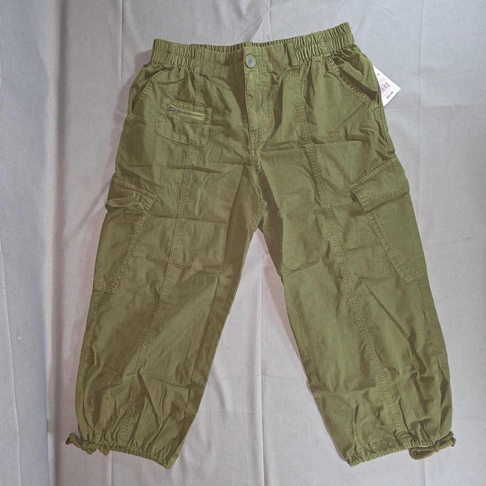 Wild Fable Olive Green Cargo Pants Womens XS Elastic Waist Utility Crop Pockets